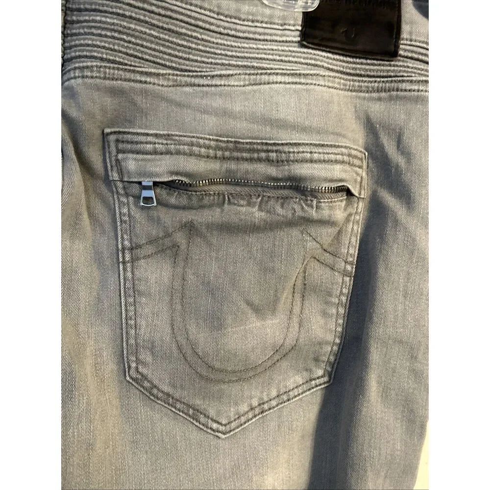 True Religion Rocco Moto DCOM Faded Slate Grey‎ Jeans 40